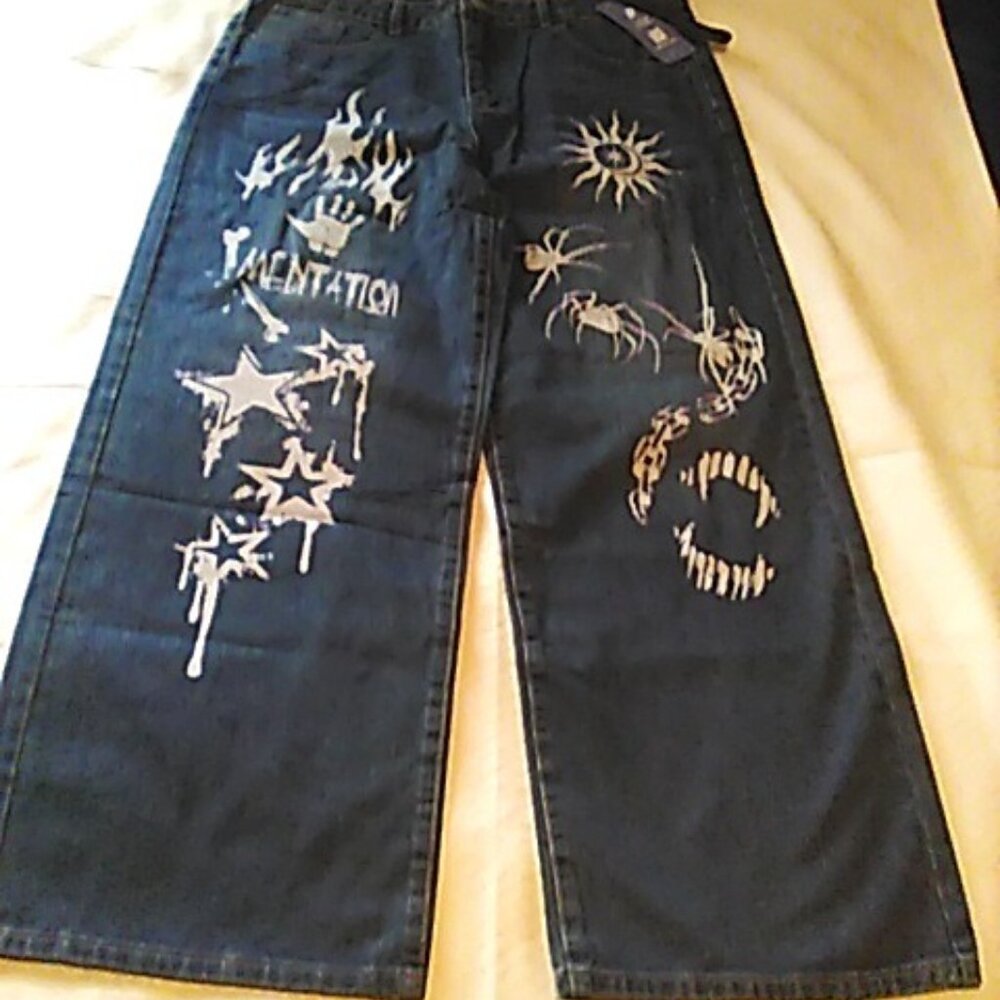 Jeans Men's 34 X 31 Painted Baggy Wide Leg Streetwear Grunge NWT